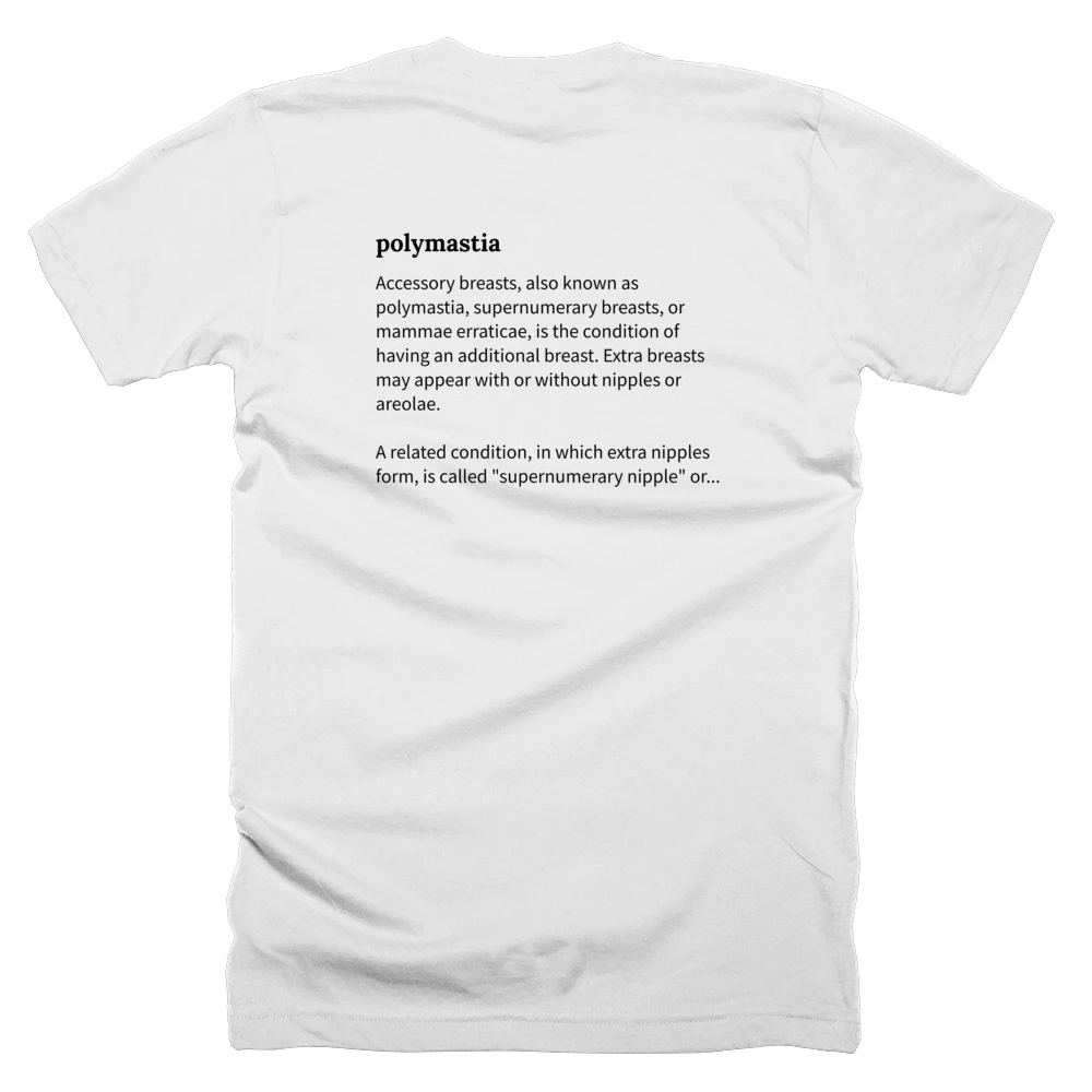 T-shirt with a definition of 'polymastia' printed on the back