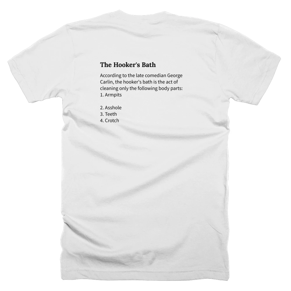 T-shirt with a definition of 'The Hooker's Bath' printed on the back