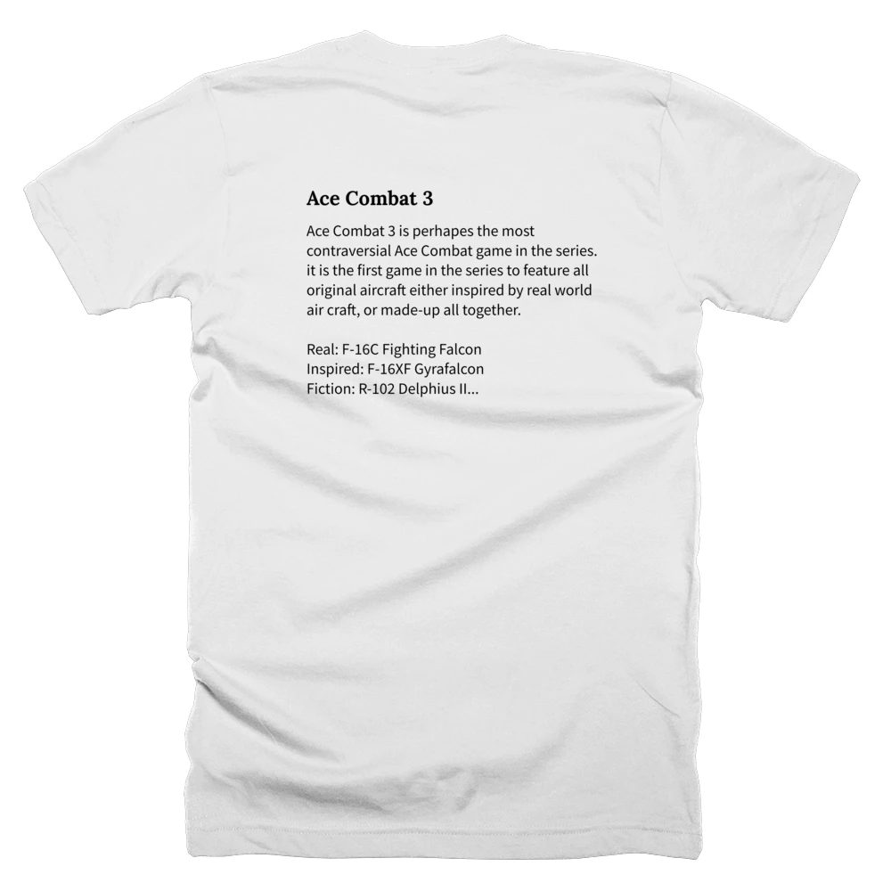 T-shirt with a definition of 'Ace Combat 3' printed on the back