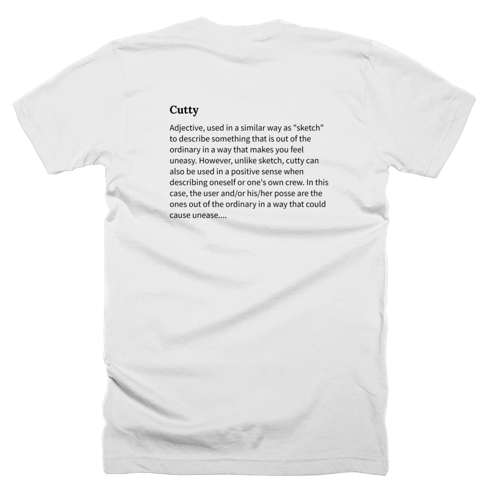 T-shirt with a definition of 'Cutty' printed on the back