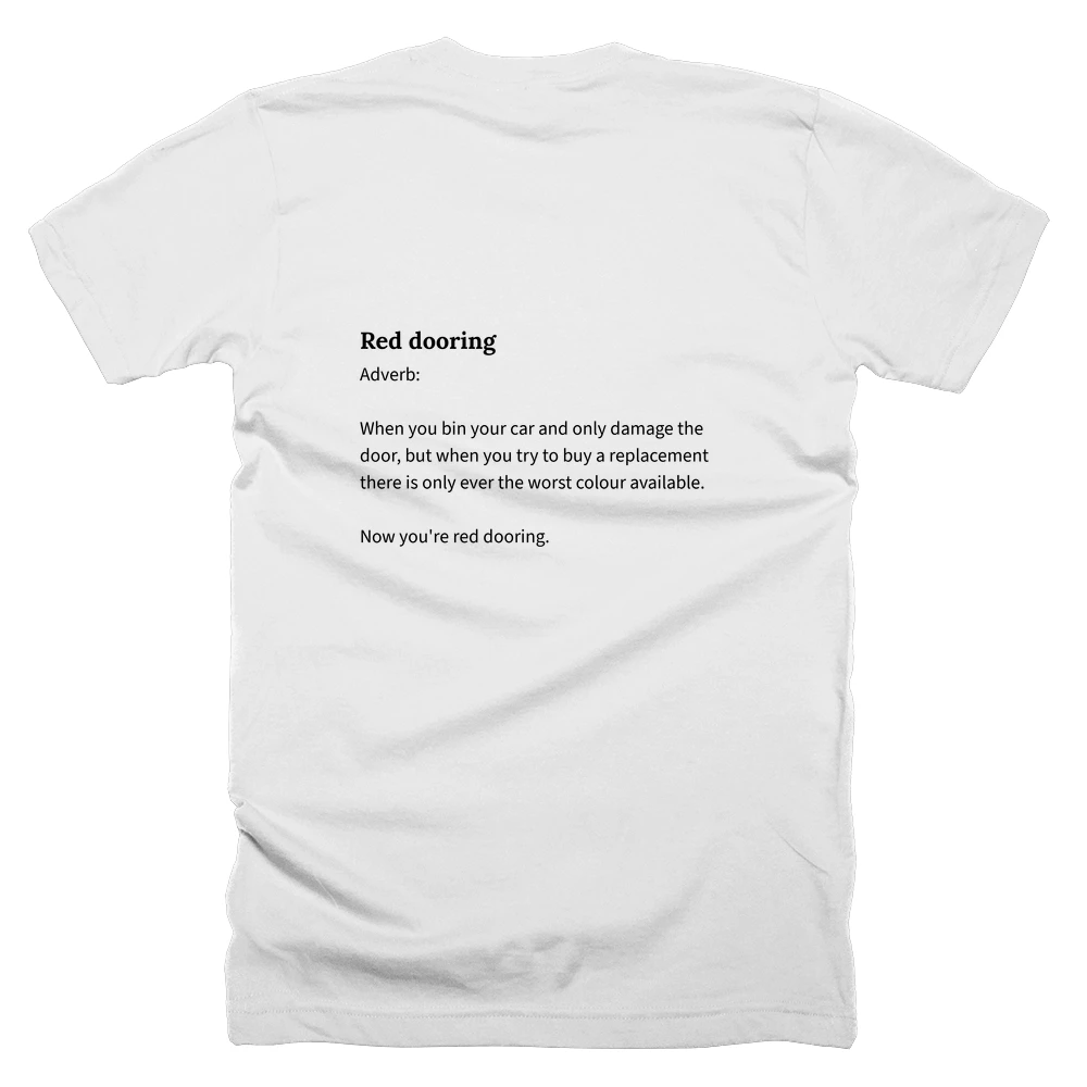 T-shirt with a definition of 'Red dooring' printed on the back