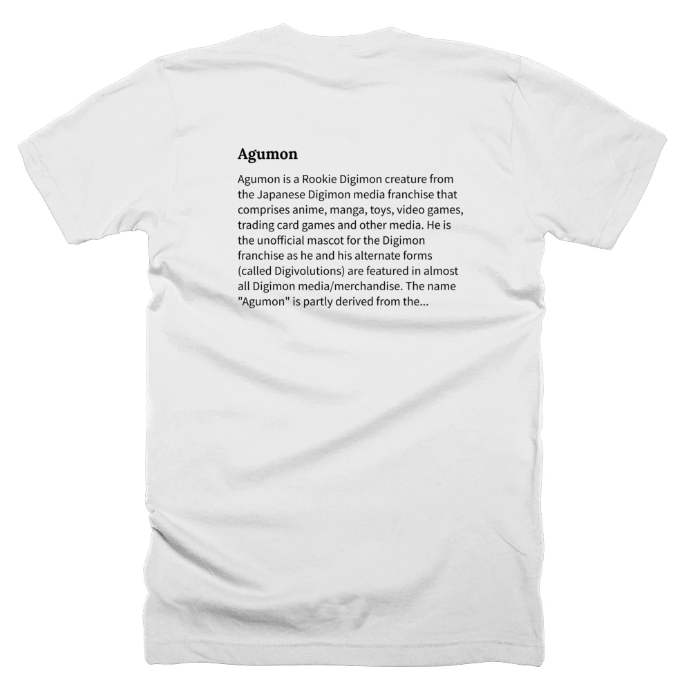 T-shirt with a definition of 'Agumon' printed on the back