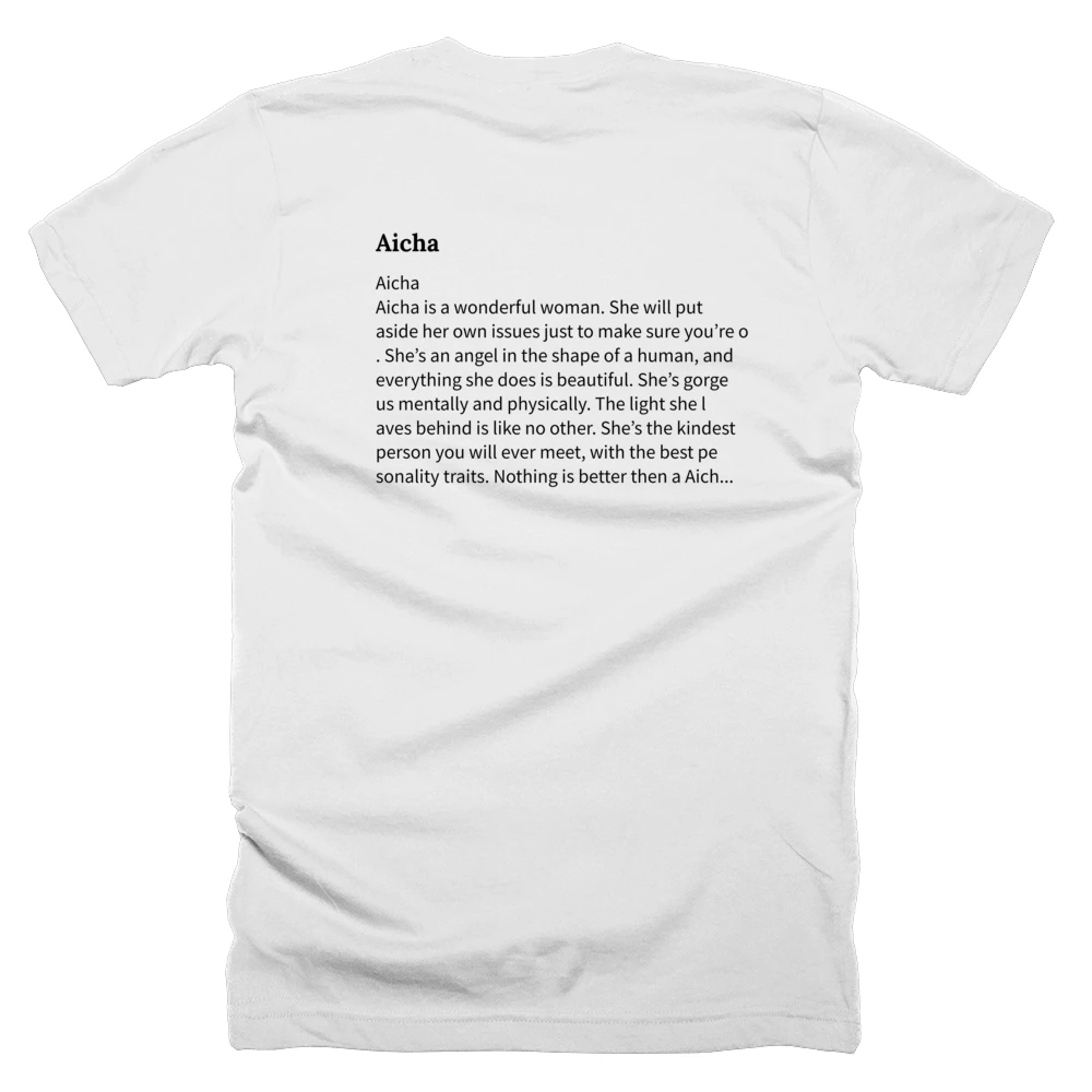 T-shirt with a definition of 'Aicha' printed on the back