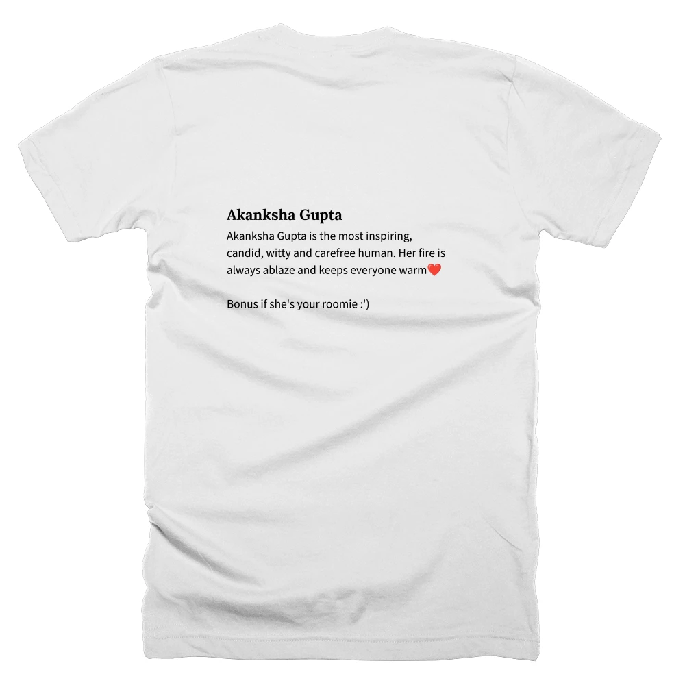 T-shirt with a definition of 'Akanksha Gupta' printed on the back