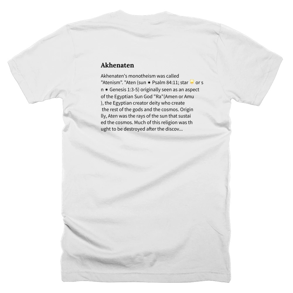 T-shirt with a definition of 'Akhenaten' printed on the back