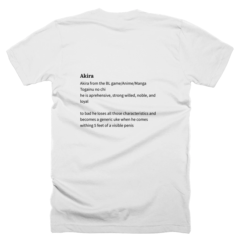 T-shirt with a definition of 'Akira' printed on the back