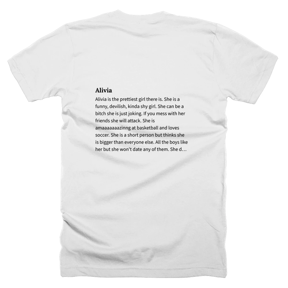 T-shirt with a definition of 'Alivia' printed on the back