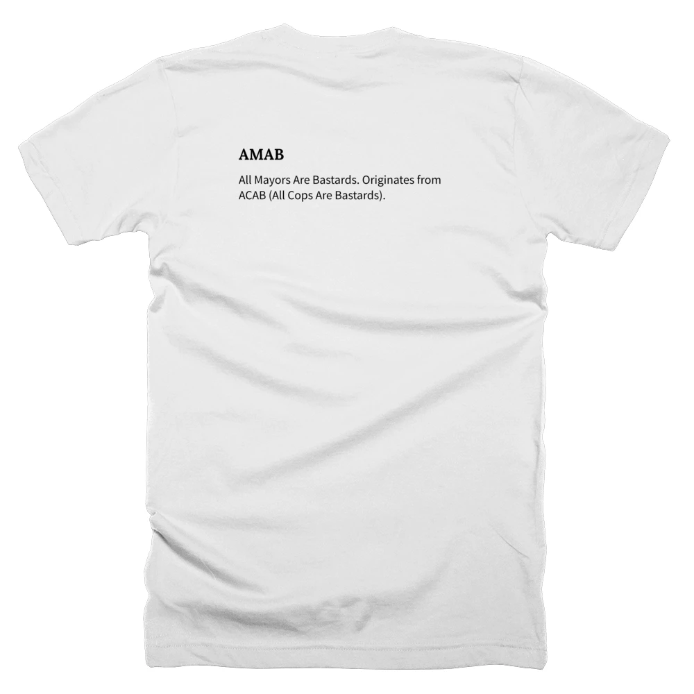 T-shirt with a definition of 'AMAB' printed on the back