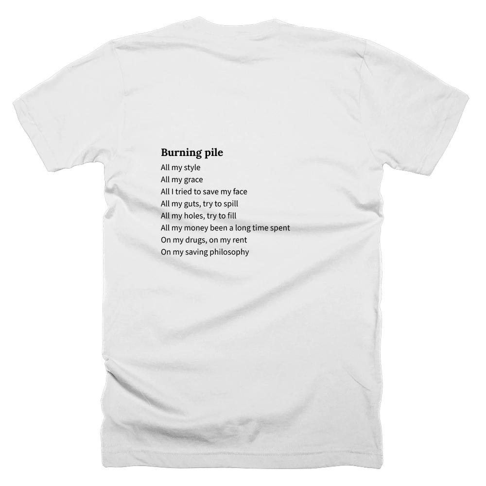 T-shirt with a definition of 'Burning pile' printed on the back