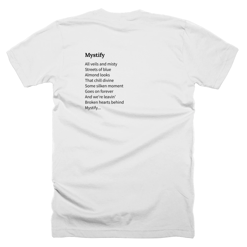 T-shirt with a definition of 'Mystify' printed on the back