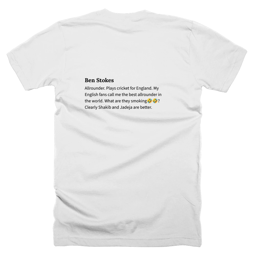 T-shirt with a definition of 'Ben Stokes' printed on the back