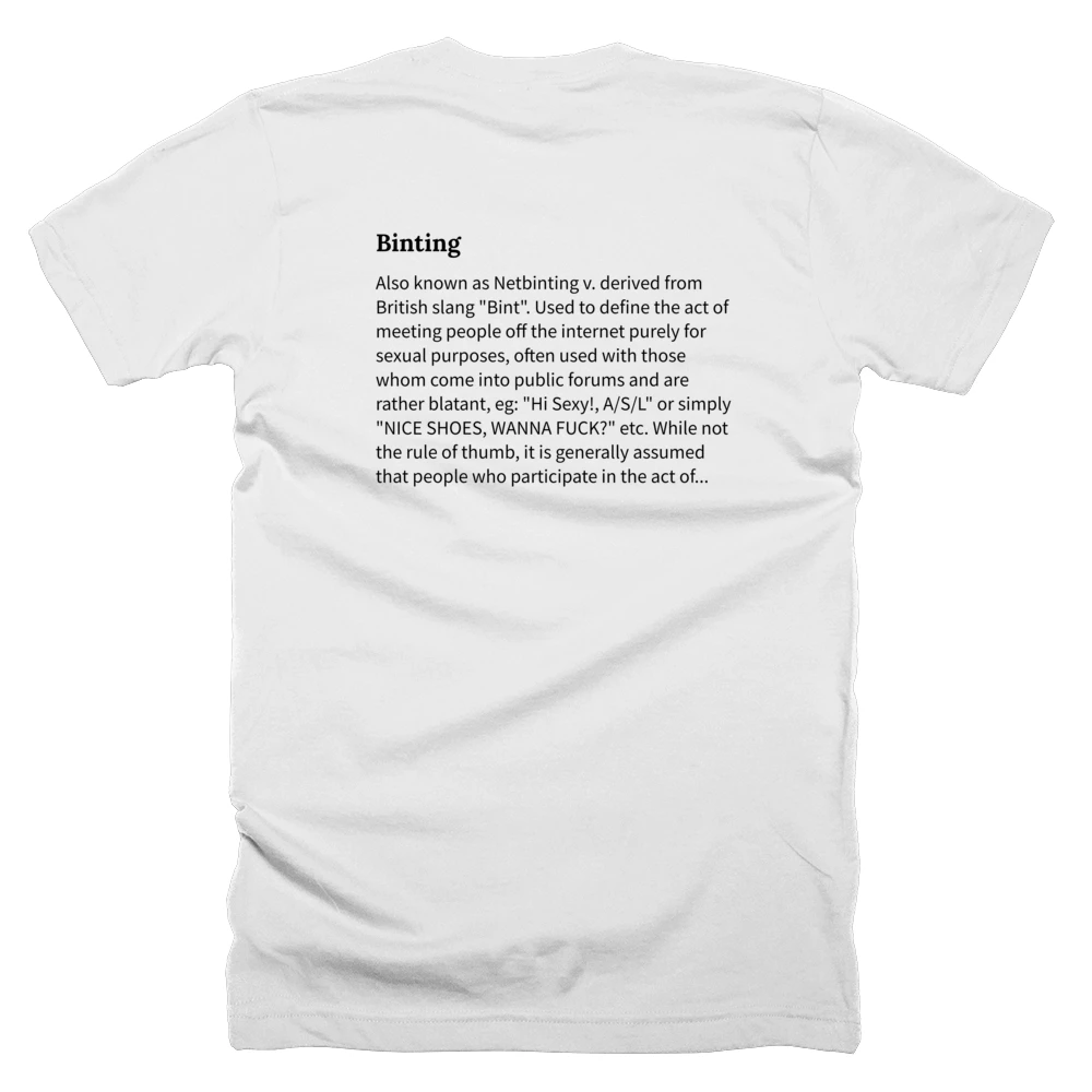 T-shirt with a definition of 'Binting' printed on the back