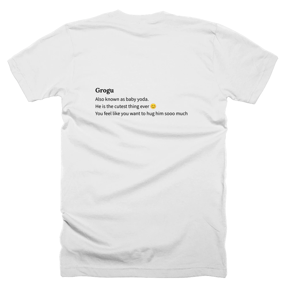 T-shirt with a definition of 'Grogu' printed on the back