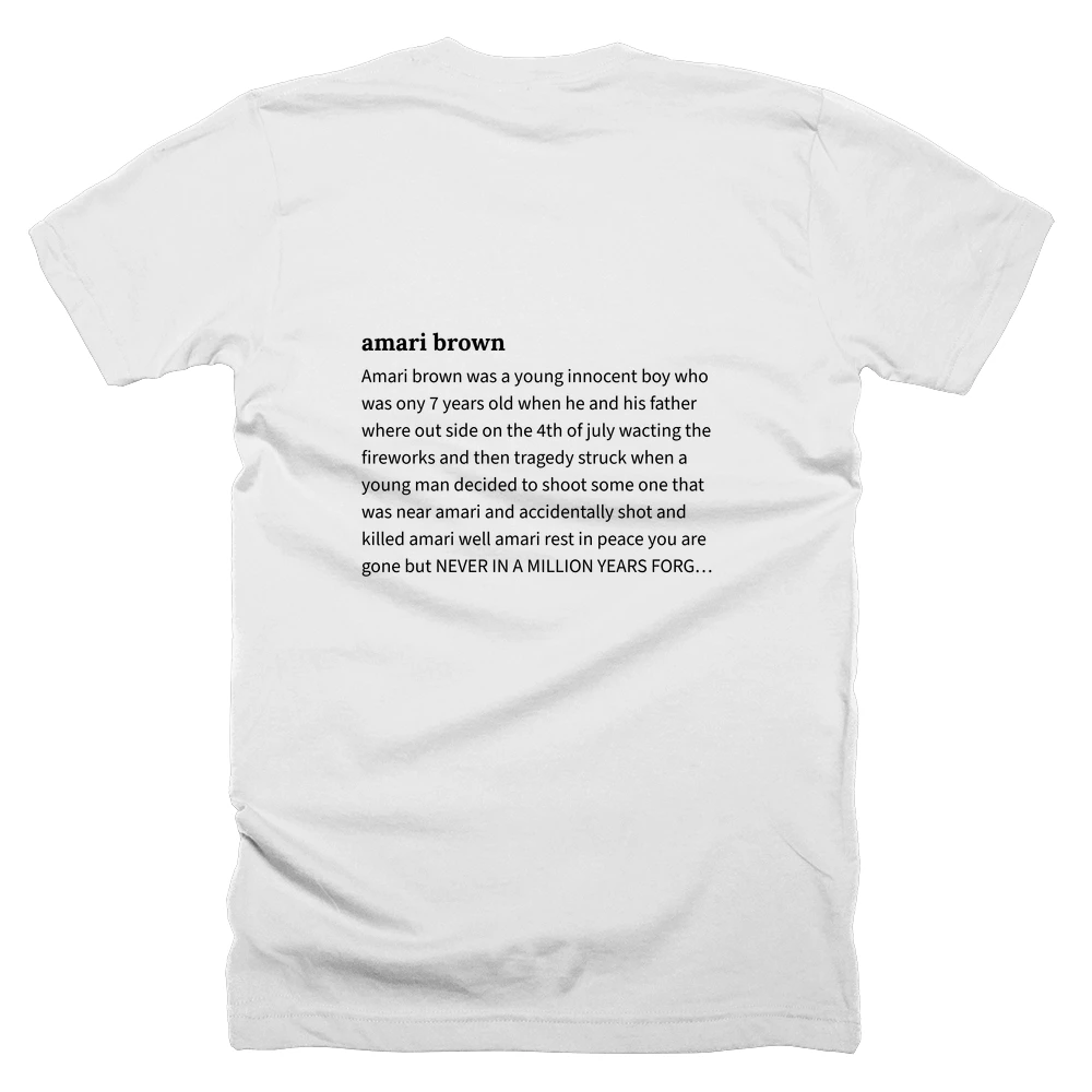 T-shirt with a definition of 'amari brown' printed on the back