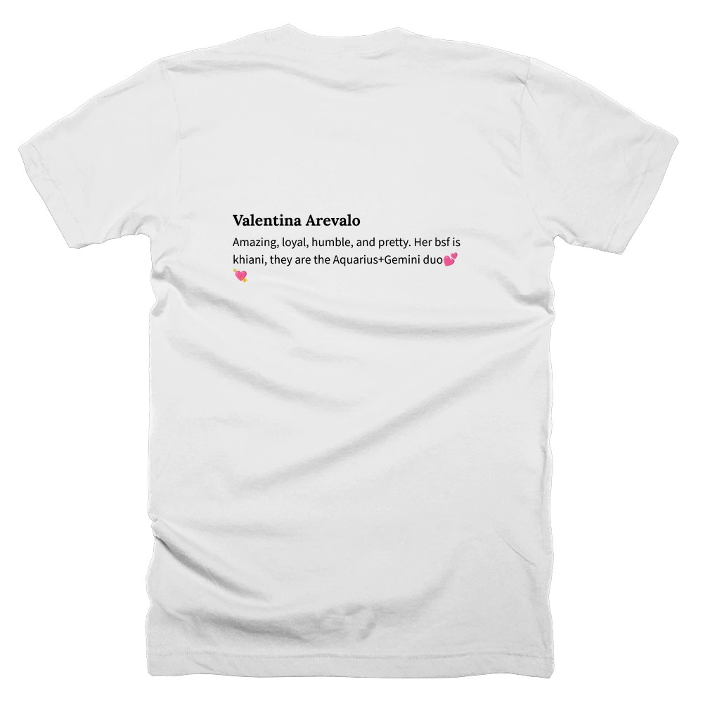 T-shirt with a definition of 'Valentina Arevalo' printed on the back