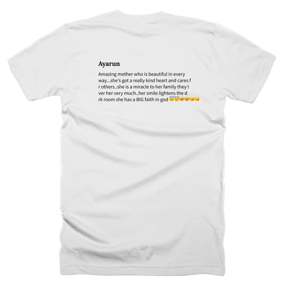 T-shirt with a definition of 'Ayarun' printed on the back