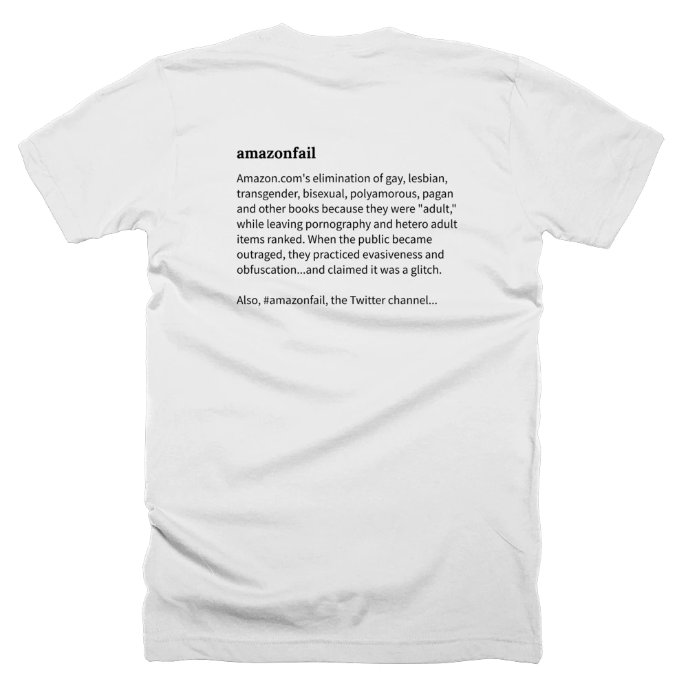 T-shirt with a definition of 'amazonfail' printed on the back