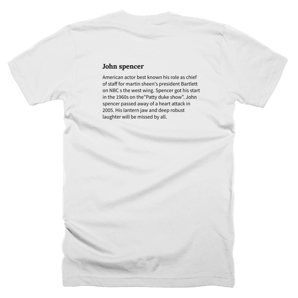 T-shirt with a definition of 'John spencer' printed on the back