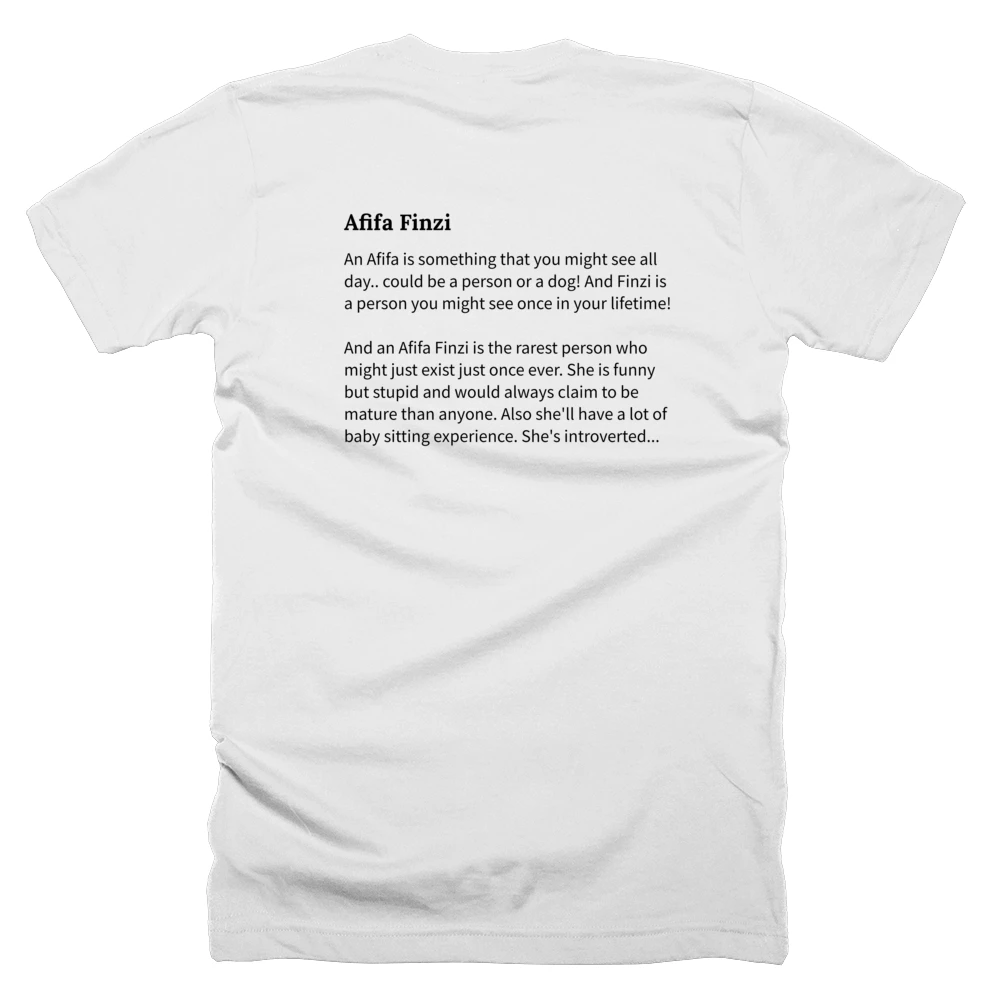 T-shirt with a definition of 'Afifa Finzi' printed on the back