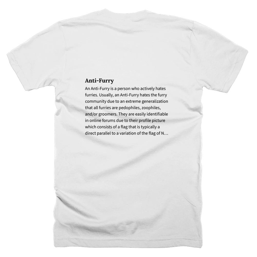 T-shirt with a definition of 'Anti-Furry' printed on the back