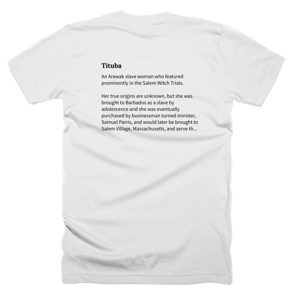 T-shirt with a definition of 'Tituba' printed on the back