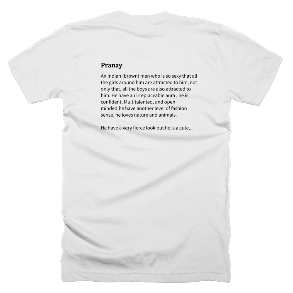 T-shirt with a definition of 'Pranay' printed on the back