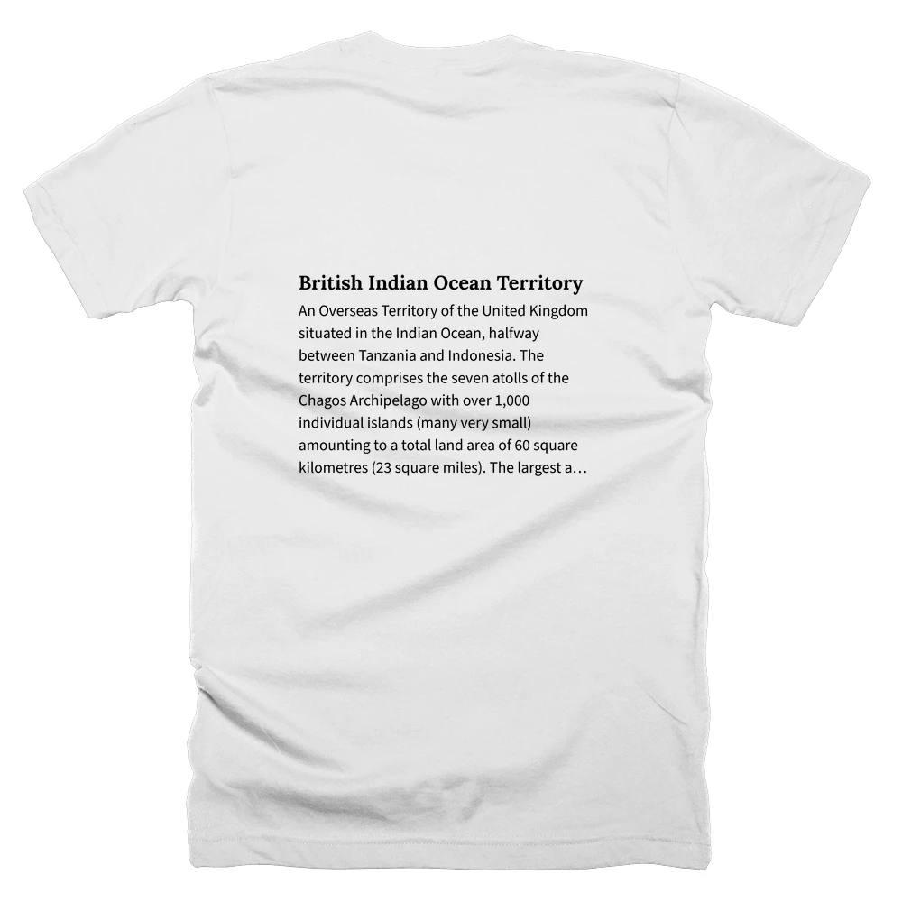 T-shirt with a definition of 'British Indian Ocean Territory' printed on the back