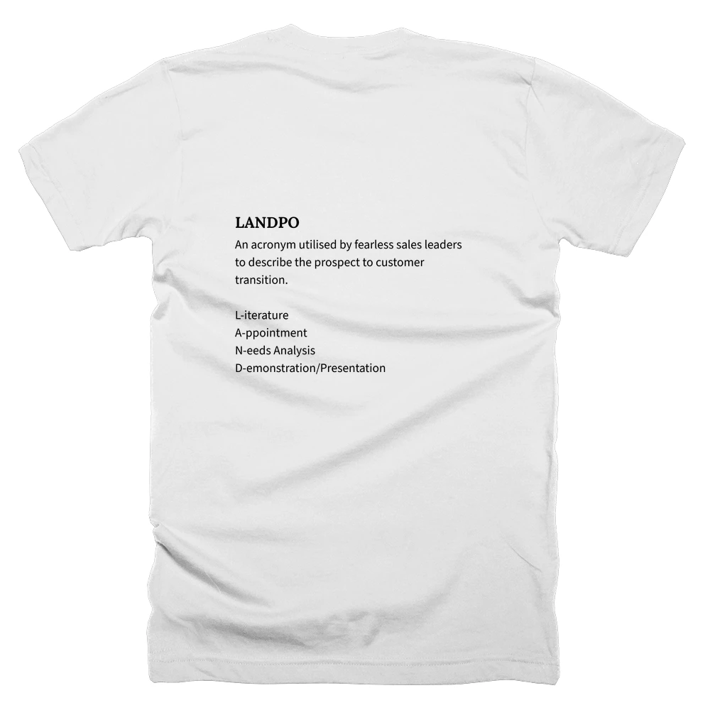 T-shirt with a definition of 'LANDPO' printed on the back