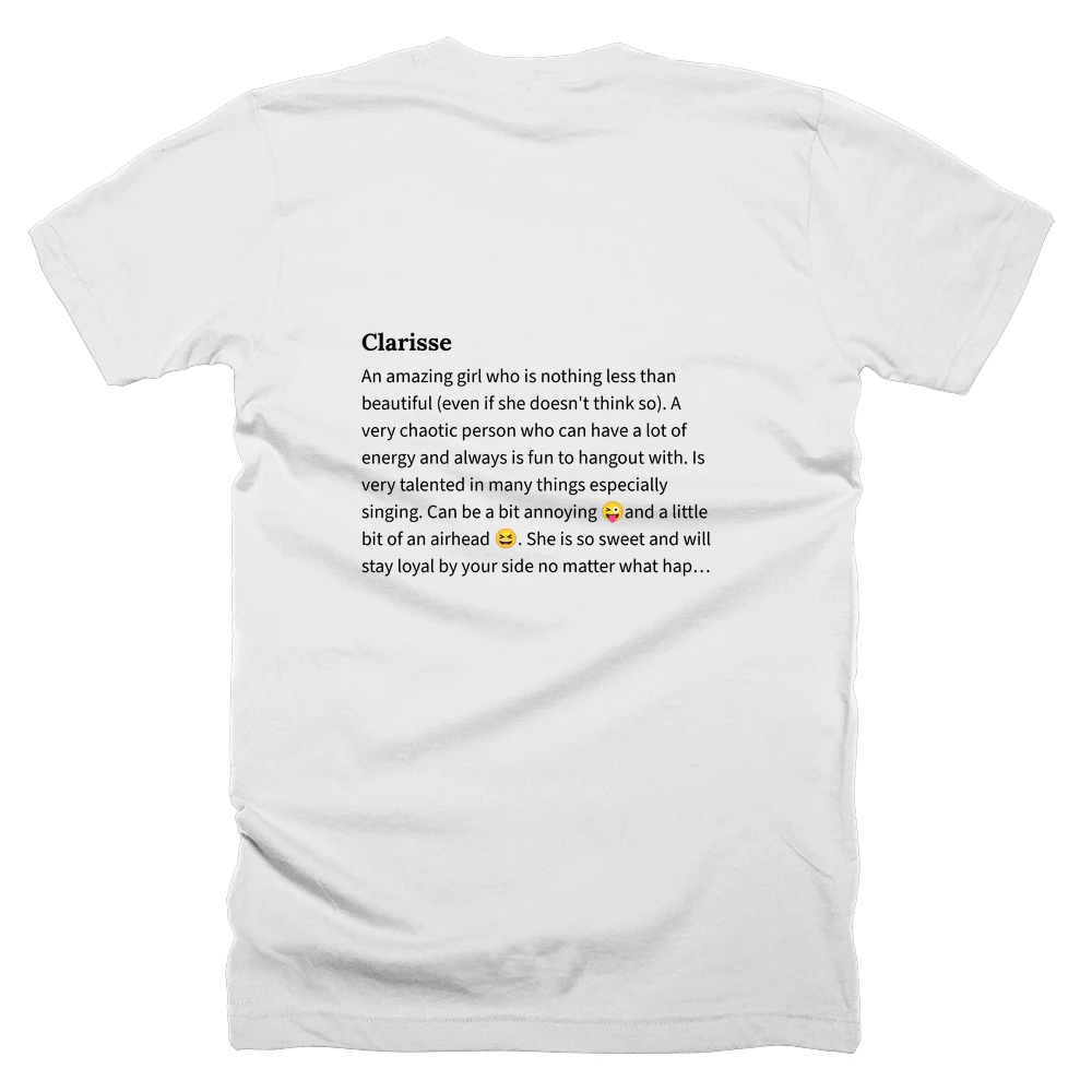 T-shirt with a definition of 'Clarisse' printed on the back