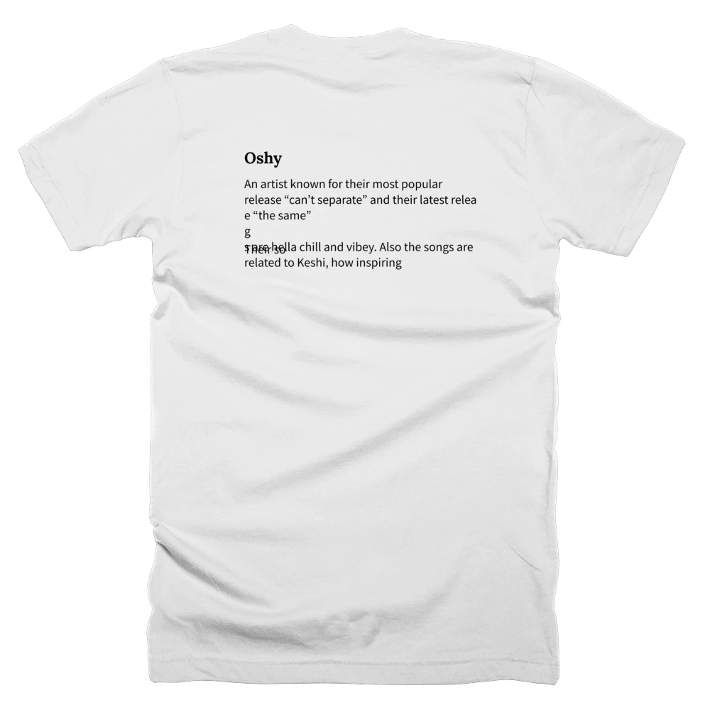 T-shirt with a definition of 'Oshy' printed on the back