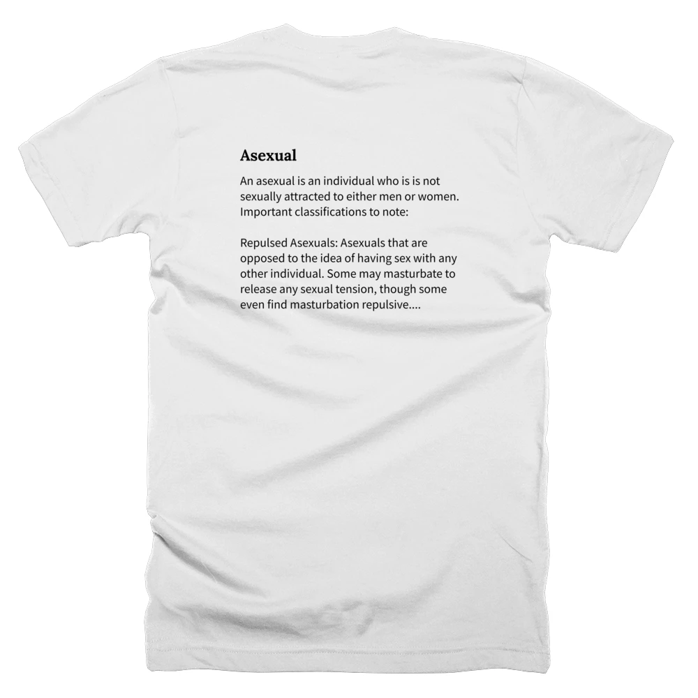 T-shirt with a definition of 'Asexual' printed on the back
