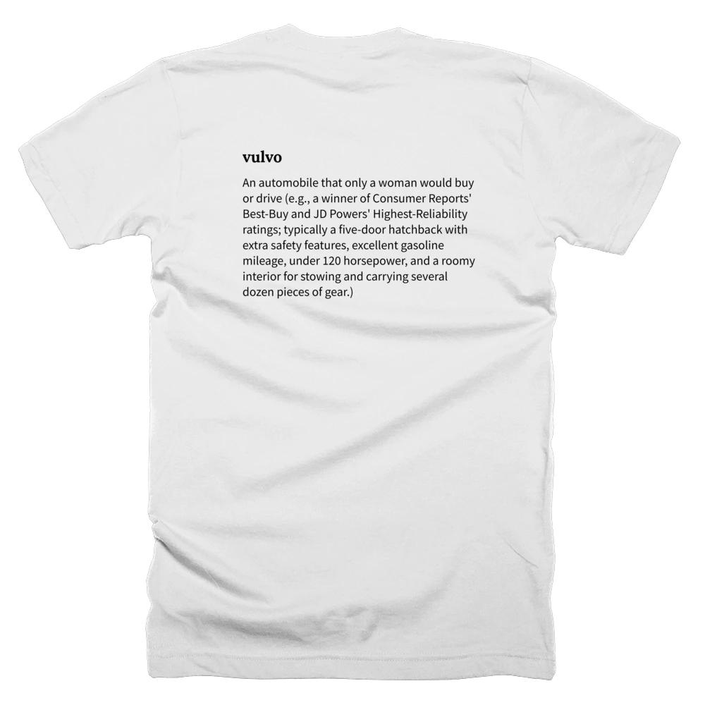 T-shirt with a definition of 'vulvo' printed on the back