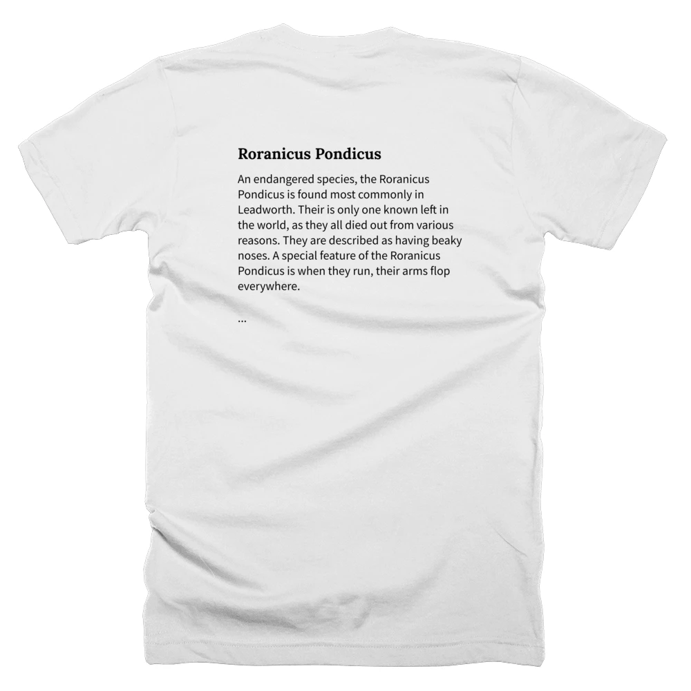 T-shirt with a definition of 'Roranicus Pondicus' printed on the back