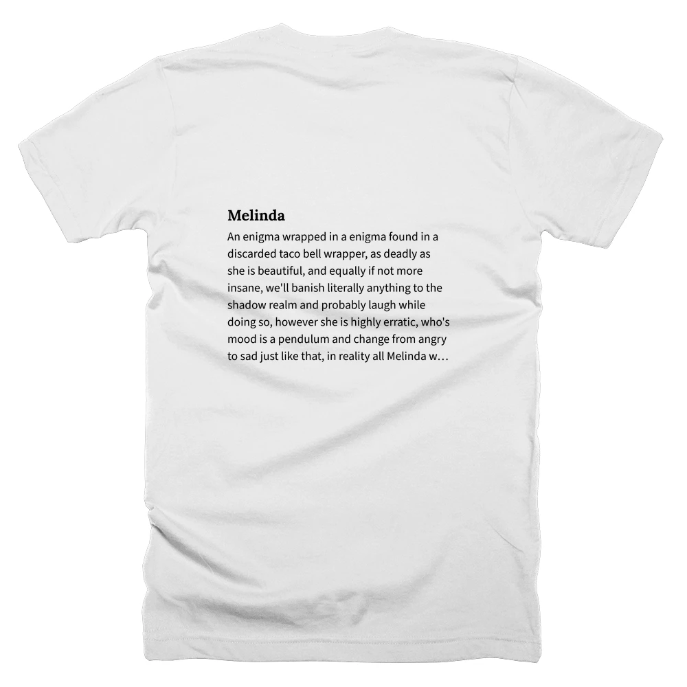 T-shirt with a definition of 'Melinda' printed on the back