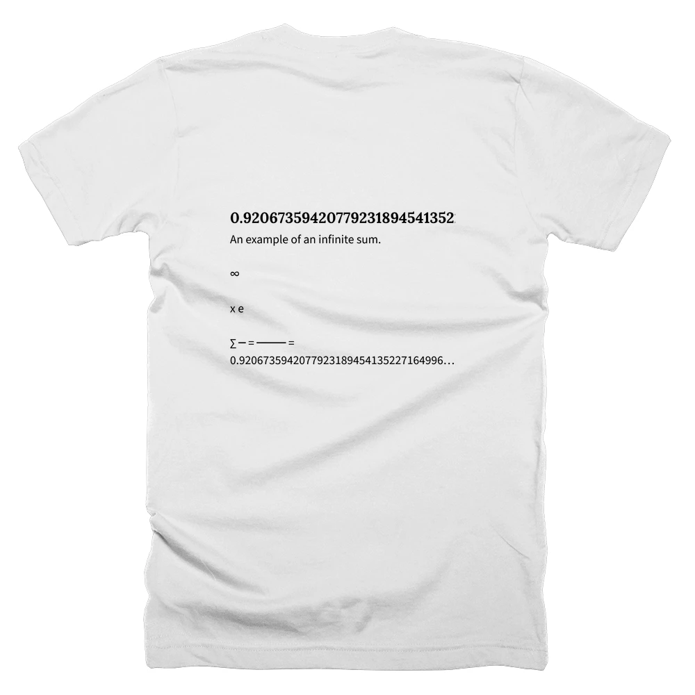 T-shirt with a definition of '0.92067359420779231894541352271649960' printed on the back