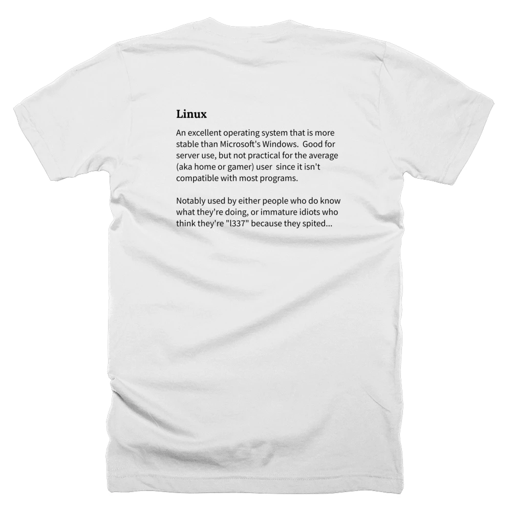 T-shirt with a definition of 'Linux' printed on the back