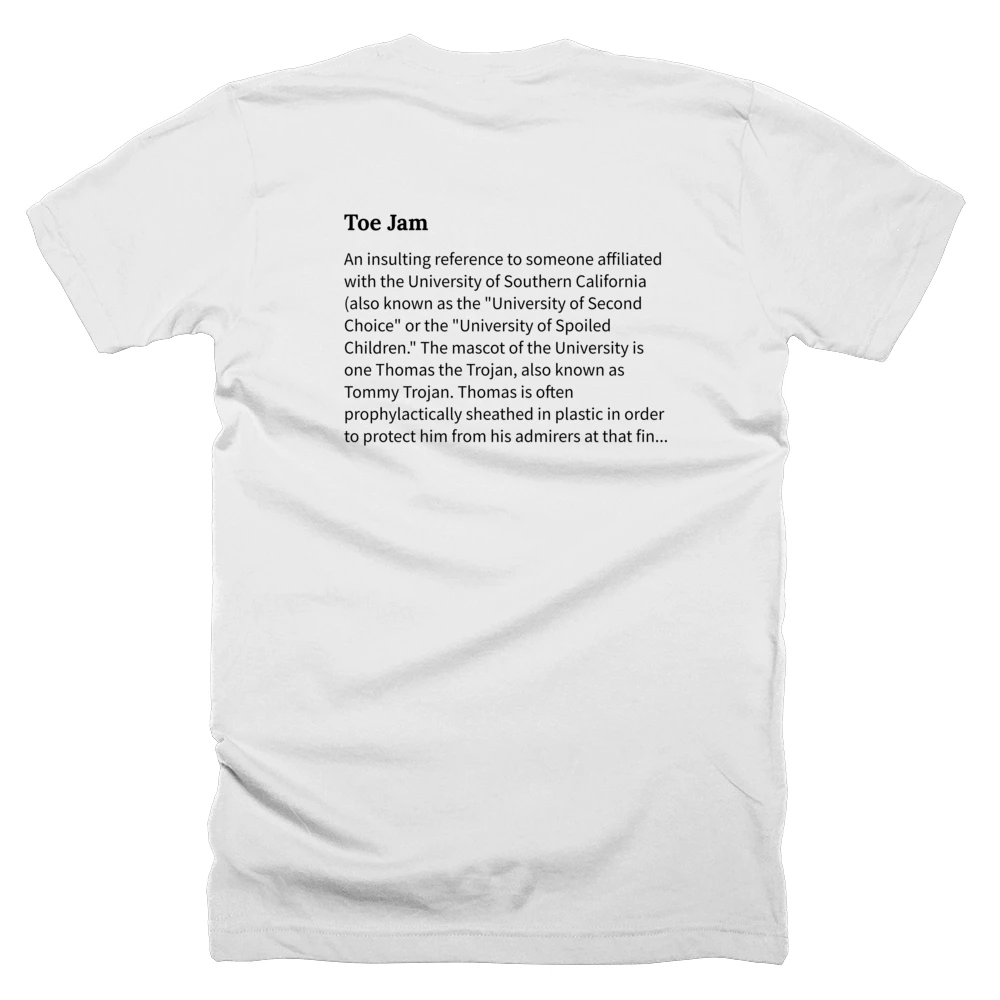 T-shirt with a definition of 'Toe Jam' printed on the back