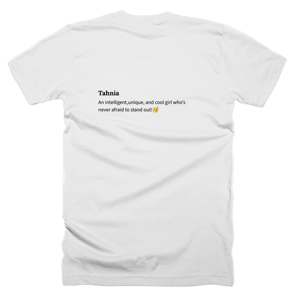T-shirt with a definition of 'Tahnia' printed on the back