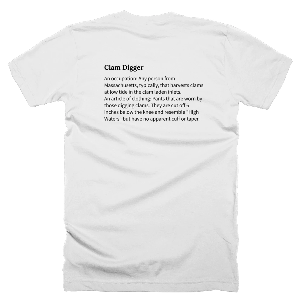 T-shirt with a definition of 'Clam Digger' printed on the back