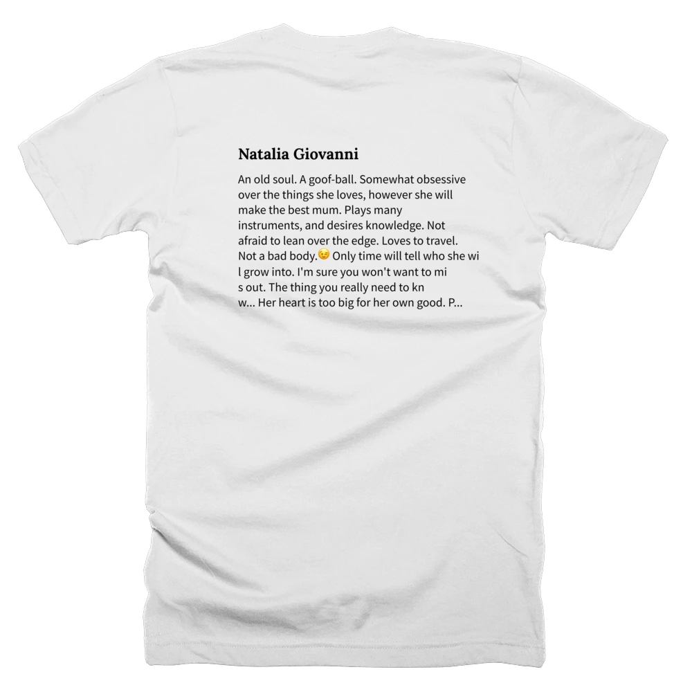 T-shirt with a definition of 'Natalia Giovanni' printed on the back