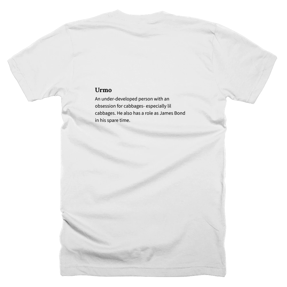 T-shirt with a definition of 'Urmo' printed on the back