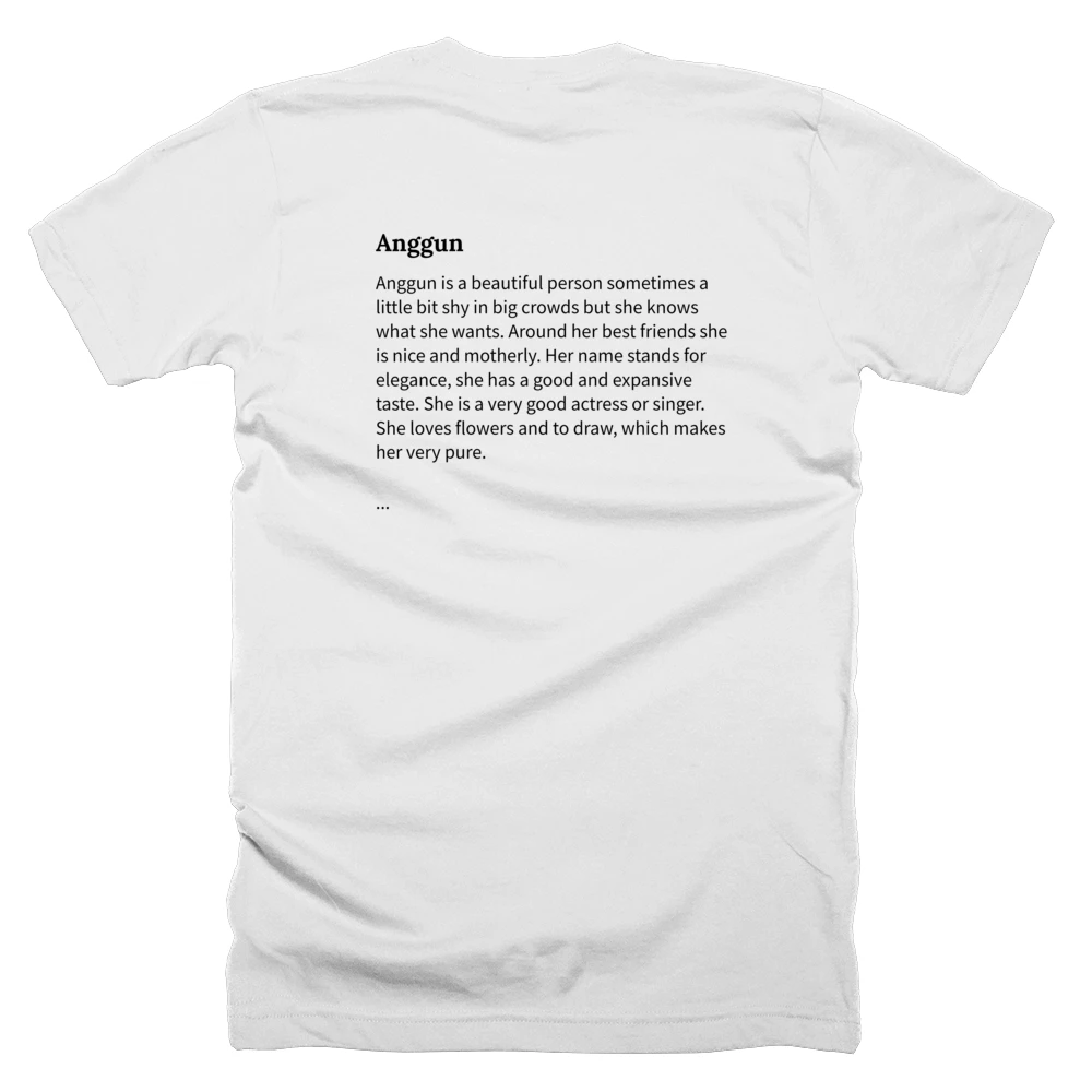 T-shirt with a definition of 'Anggun' printed on the back