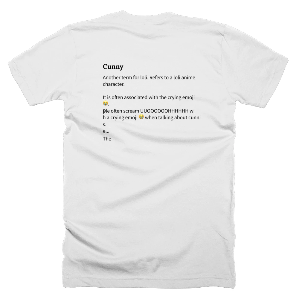 T-shirt with a definition of 'Cunny' printed on the back