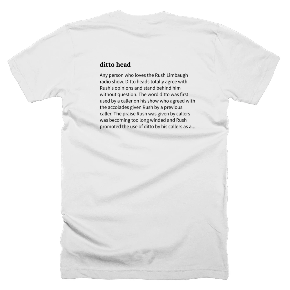 T-shirt with a definition of 'ditto head' printed on the back
