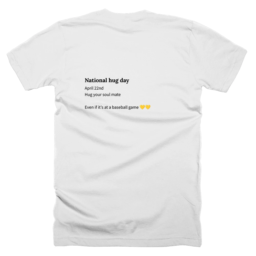 T-shirt with a definition of 'National hug day' printed on the back