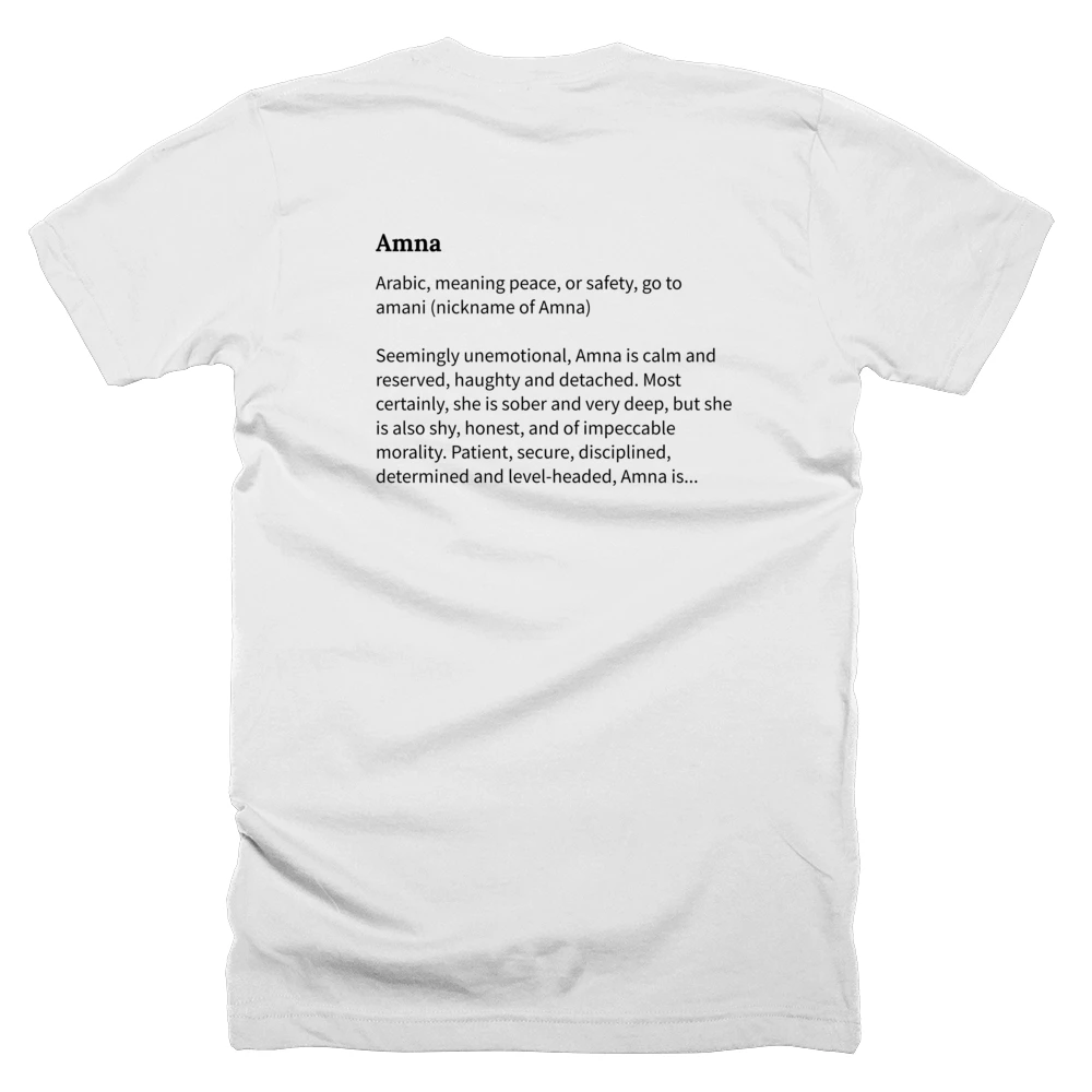 T-shirt with a definition of 'Amna' printed on the back