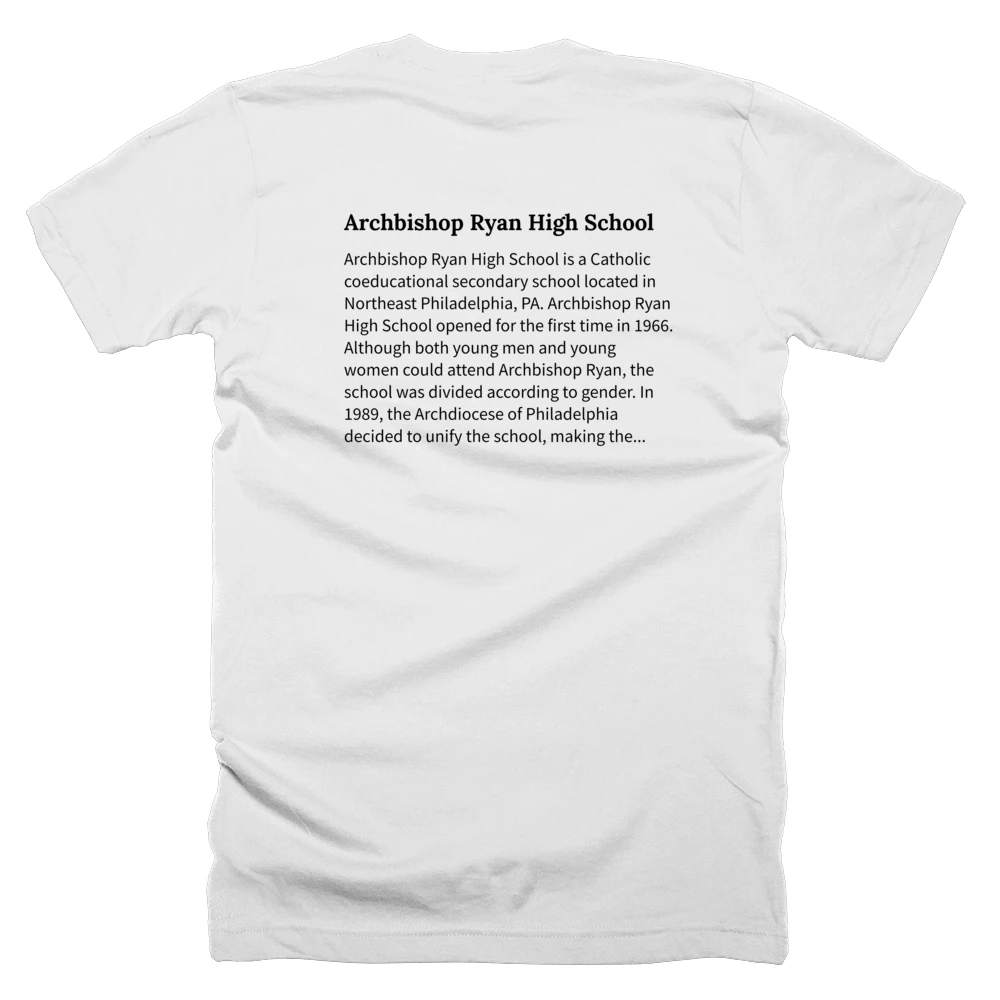 T-shirt with a definition of 'Archbishop Ryan High School' printed on the back