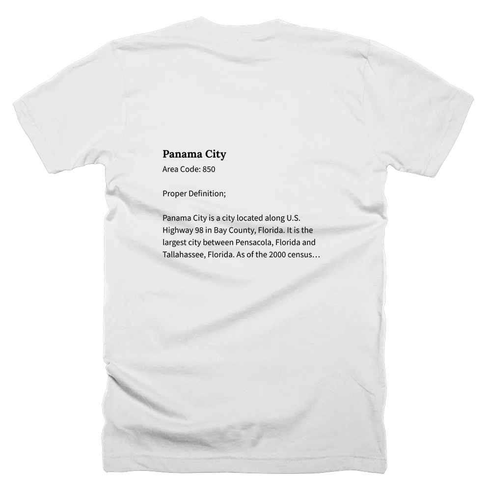 T-shirt with a definition of 'Panama City' printed on the back