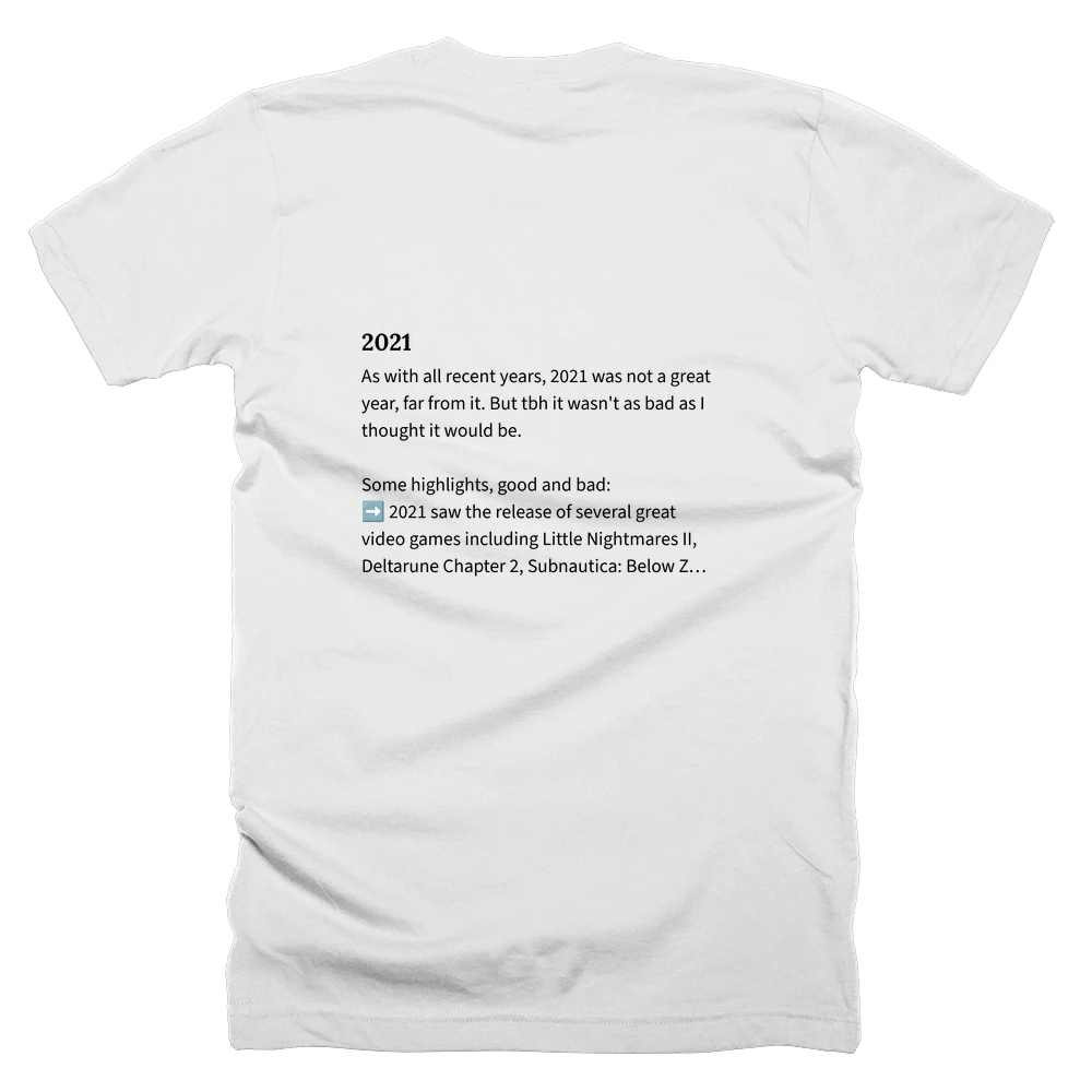 T-shirt with a definition of '2021' printed on the back