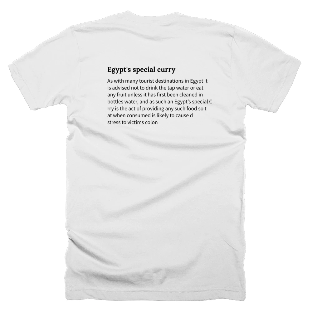 T-shirt with a definition of 'Egypt's special curry' printed on the back